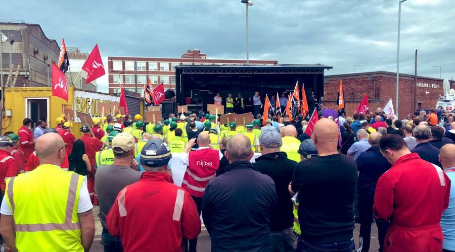 GMB Trade Union - Mass protest over sale of Titanic shipyard Harland and Wolff