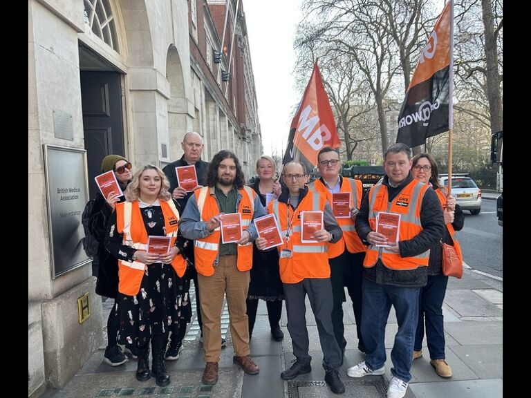 GMB - Staff protest outside BMA as pay row escalates